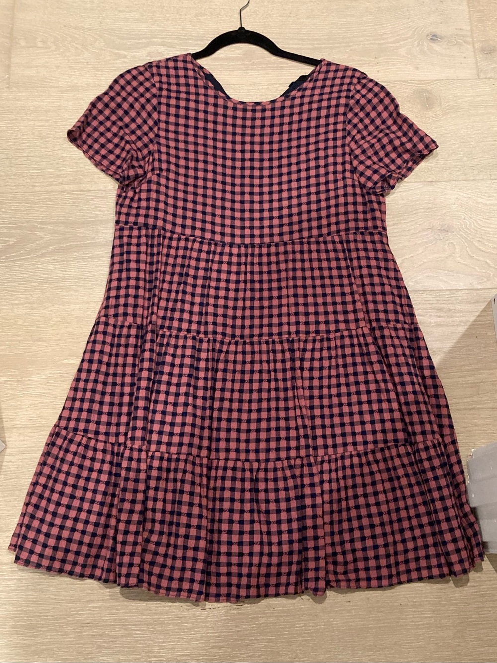 Madewell Pink and Black Gingham Tiered Summer Dress